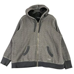 LL Bean Sherpa Lined Full Zip Hoodie Herringbone Gray Fleece Jacket 2X Womens